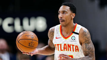 ATLANTA, GA - FEBRUARY 3:Jeff Teague #00 of the Atlanta Hawks controls the ball during a game against the Boston Celtics at State Farm Arena on February 3, 2020 in Atlanta, Georgia. NOTE TO USER: User expressly acknowledges and agrees that, by downloading and or using this photograph, User is consenting to the terms and conditions of the Getty Images License Agreement. (Photo by Carmen Mandato/Getty Images)
