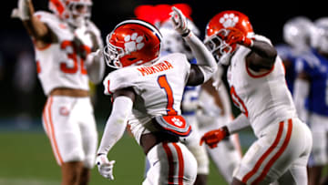 DURHAM, NORTH CAROLINA - SEPTEMBER 04: Andrew Mukuba #1 of the Clemson Tigers reacts following his fumble recovery against the Duke Blue Devils at Wallace Wade Stadium on September 4, 2023 in Durham, North Carolina. Duke won 28-7. (Photo by Lance King/Getty Images)