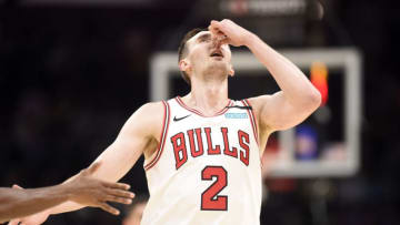 CLEVELAND, OHIO - JANUARY 25: Luke Kornet #2 of the Chicago Bulls celebrates after scoring during the second half against the Cleveland Cavaliers at Rocket Mortgage Fieldhouse on January 25, 2020 in Cleveland, Ohio. The Bulls defeated the Cavaliers 118-106. NOTE TO USER: User expressly acknowledges and agrees that, by downloading and/or using this photograph, user is consenting to the terms and conditions of the Getty Images License Agreement. (Photo by Jason Miller/Getty Images)