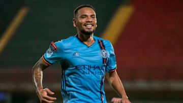 USA's New York City FC's Alexander Callens celebrates his goal against Costa Rica's San Carlos during their CONCACAF Champions League match at Alejandro Morera Soto Stadium in Alajuela, Costa Rica on February 20, 2020. (Photo by Ezequiel BECERRA / AFP) (Photo by EZEQUIEL BECERRA/AFP via Getty Images)