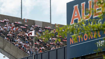 Sep 26, 2020; Auburn, AL, USA; Fans cheer during the opening ceremonies before Auburn takes on Kentucky at Jordan-Hare Stadium in Auburn, Ala., on Saturday, Sept. 26, 2020. Mandatory Credit: Jake Crandall-USA TODAY NETWORK