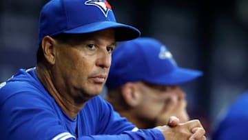 Jul 9, 2021; St. Petersburg, Florida, USA; Toronto Blue Jays manager Charlie Montoyo (25) looks on against the Tampa Bay Rays at Tropicana Field. Mandatory Credit: Kim Klement-USA TODAY Sports