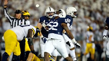 aSTATE COLLEGE, PA - OCTOBER 21: Curtis Cothran #52 of the Penn State Nittany Lions reacts after a tackle in the first half against the Michigan Wolverines on October 21, 2017 at Beaver Stadium in State College, Pennsylvania. (Photo by Justin K. Aller/Getty Images)