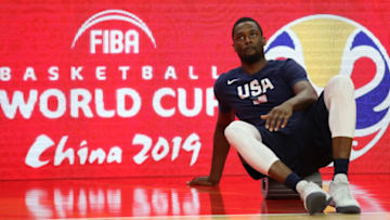 DONGGUAN, CHINA - SEPTEMBER 11: Harrison Barnes of USA warms up before the FIBA World Cup 2019 Quarter-finals match between USA and France at Dongguan Basketball Center on September 11, 2019 in Dongguan, China. (Photo by Lintao Zhang/Getty Images)