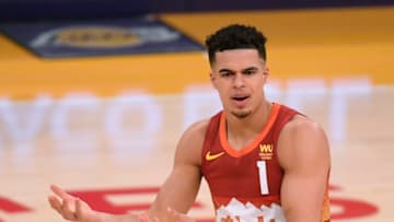 Michael Porter Jr. of the Denver Nuggets argues for a foul during the second half on 4 Feb. 2021 (Photo by Harry How/Getty Images)