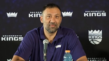 May 10, 2016; Sacramento, CA, USA; Sacramento Kings vice president of basketball operations and general manager Vlade Divac during a press conference at the Sacramento Kings XC (Experience Center). Mandatory Credit: Kelley L Cox-USA TODAY Sports