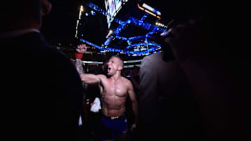 LAS VEGAS, NV - DECEMBER 30: TJ Dillashaw reacts after his victory over John Lineker of Brazil during the UFC 207 event at T-Mobile Arena on December 30, 2016 in Las Vegas, Nevada. (Photo by Brandon Magnus/Zuffa LLC/Zuffa LLC via Getty Images)