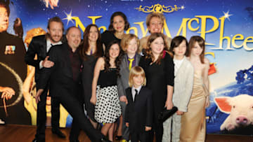 LONDON, ENGLAND - MARCH 24: (EMBARGOED FOR PUBLICATION IN UK TABLOID NEWSPAPERS UNTIL 48 HOURS AFTER CREATE DATE AND TIME. MANDATORY CREDIT PHOTO BY DAVE M. BENETT/GETTY IMAGES REQUIRED) L-R Rhys Ifans, Bill Bailey, Susanna White, Lil Woods, Maggie Gyllenhaal, Oscar Steer, Rosie Taylor Ritson and Emma Thompson arrive at the 'Nanny McPhee And The Big Bang' world film premiere at the Odeon West End on March 24, 2010 in London, England. (Photo by Dave M. Benett/Getty Images)