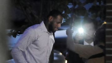 Basketball star LeBron James arrived at the Greenwich Boys and Girls Club where he announced his decision to play for the Miami Heat on Thursday, July 8, 2010, in Greenwich, Connecticut. (Photo by Stephen Dunn/Hartford Courant/MCT via Getty Images)
