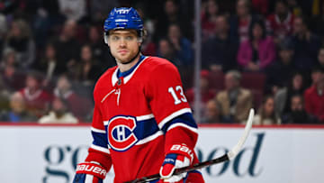MONTREAL, QC - APRIL 06: Montreal Canadiens left wing Max Domi (13) looks towards his left during the Toronto Maple Leafs versus the Montreal Canadiens game on April 06, 2019, at Bell Centre in Montreal, QC (Photo by David Kirouac/Icon Sportswire via Getty Images)