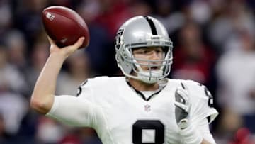 HOUSTON, TX - JANUARY 07: Connor Cook #8 of the Oakland Raiders drops back to pass during the second half of the AFC Wild Card game against the Houston Texans at NRG Stadium on January 7, 2017 in Houston, Texas. (Photo by Tim Warner/Getty Images)