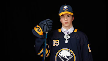 VANCOUVER, BRITISH COLUMBIA - JUNE 21: Ryan Johnson poses for a portrait after being selected thirty-first overall by the Buffalo Sabres during the first round of the 2019 NHL Draft at Rogers Arena on June 21, 2019 in Vancouver, Canada. (Photo by Kevin Light/Getty Images)