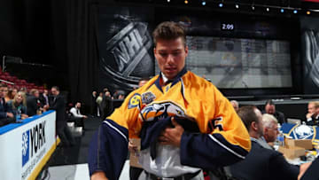 SUNRISE, FL - JUNE 27: Alexandre Carrier reacts after being selected 115th overall by the Nashville Predators (Photo by Bruce Bennett/Getty Images)