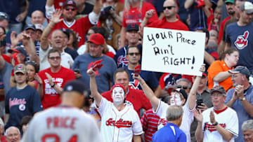 CLEVELAND, OH - OCTOBER 07: A fan holds a sign as David Price