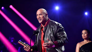 SANTA MONICA, CALIFORNIA - DECEMBER 07: Dwayne Johnson is honored with the People's Champion Award during the 2021 People's Choice Awards at Barker Hangar on December 07, 2021 in Santa Monica, California. (Photo by Kevin Mazur/Getty Images for DJ)