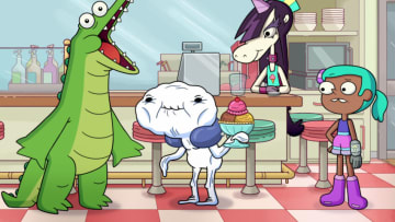 Oddballs (L to R) Julian Gant as Max, James Rallison as James, Emily Eiden as Maz Scare-ah and Kimberly Brooks as Echo in Oddballs. Cr. COURTESY OF NETFLIX © 2022