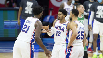 Joel Embiid, Ben Simmons, Tobias Harris | Philadelphia 76ers (Photo by Mitchell Leff/Getty Images)