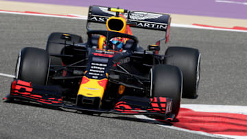 BAHRAIN, BAHRAIN - MARCH 29: Pierre Gasly of France driving the (10) Aston Martin Red Bull Racing RB15 on track during practice for the F1 Grand Prix of Bahrain at Bahrain International Circuit on March 29, 2019 in Bahrain, Bahrain. (Photo by Charles Coates/Getty Images)