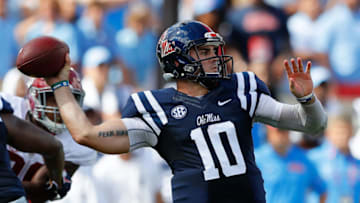 OXFORD, MS - SEPTEMBER 17: Chad Kelly #10 of the Mississippi Rebels passes against the Alabama Crimson Tide at Vaught-Hemingway Stadium on September 17, 2016 in Oxford, Mississippi. (Photo by Kevin C. Cox/Getty Images)