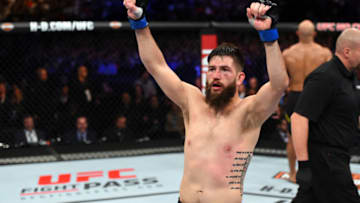 CURITIBA, BRAZIL - MAY 14: Bryan Barberena celebrates after defeating Warlley Alves of Brazil in their middleweight bout during the UFC 198 event at Arena da Baixada stadium on May 14, 2016 in Curitiba, Parana, Brazil. (Photo by Josh Hedges/Zuffa LLC/Zuffa LLC via Getty Images)