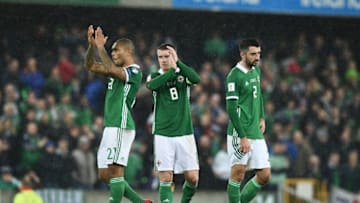 BELFAST, NORTHERN IRELAND - NOVEMBER 09: Steve Davis of Northern Ireland during the FIFA 2018 World Cup Qualifier Play-Off first leg between Northern Ireland and Switzerland at Windsor Park on November 9, 2017 in Belfast, Northern Ireland. (Photo by Charles McQuillan/Getty Images)