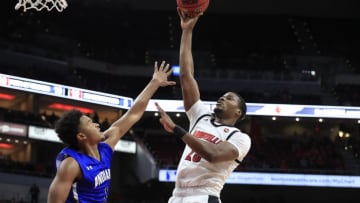LOUISVILLE, KENTUCKY - NOVEMBER 13: Steven Enoch #23 of the Louisville Cardinals shoots the ball against the Indiana State Sycamores at KFC YUM! Center on November 13, 2019 in Louisville, Kentucky. (Photo by Andy Lyons/Getty Images)