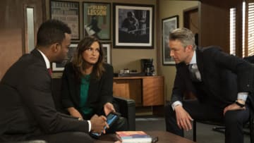 LAW & ORDER: SPECIAL VICTIMS UNIT -- "Wolves in Sheep's Clothing" Episode 22016 -- Pictured: (l-r) Demore Barnes as Deputy Chief Christian Garland, Mariska Hargitay as Captain Olivia Benson, Peter Scanavino as Assistant District Attorney Sonny Carisi -- (Photo by: Virginia Sherwood/NBC)