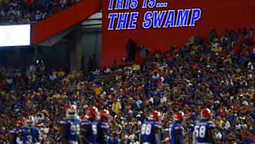 Sep 7, 2019; Gainesville, FL, USA; A general view of the sign "This is... The Swamp" in Steve Spurrier - Florida Field during the second half between the Florida Gators and Tennessee Martin Skyhawks at Ben Hill Griffin Stadium. Mandatory Credit: Kim Klement-USA TODAY Sports