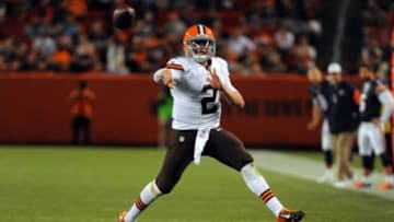 Aug 28, 2014; Cleveland, OH, USA; Cleveland Browns quarterback Johnny Manziel (2) at FirstEnergy Stadium. Mandatory Credit: Ken Blaze-USA TODAY Sports