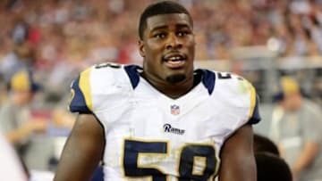 Nov. 25, 2012; Glendale, AZ, USA: St. Louis Rams linebacker Jo-Lonn Dunbar (58) against the Arizona Cardinals at University of Phoenix Stadium. Mandatory Credit: Mark J. Rebilas-USA TODAY Sports