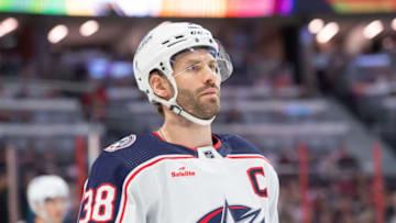Mar 5, 2023; Ottawa, Ontario, CAN; Columbus Blue Jackets center Boone Jenner (38) skates in the first period against the Ottawa Senators at the Canadian Tire Centre. Mandatory Credit: Marc DesRosiers-USA TODAY Sports