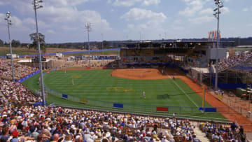 SEPTEMBER 23 - BLACKTOWN: A general view of the softball game between women's Chinese and Canadian national teams, playing at the Blacktown Olympic Center, in Blacktown, New South Wales, Australia, on September 23, 2000. (Photo by Stephen Munday/Getty Images)