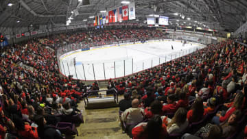 Apr 10, 2023; Brampton, Ontario, CAN; A general view of the CAA Center, host venue for the Women's World Championships in ice hockey. Mandatory Credit: Dan Hamilton-USA TODAY Sports