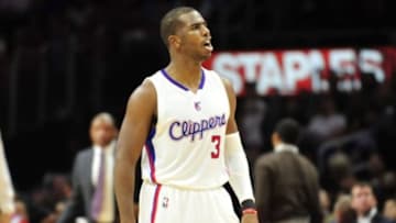 November 15, 2014; Los Angeles, CA, USA; Los Angeles Clippers guard Chris Paul (3) reacts after scoring a three point basket against the Phoenix Suns during the second half at Staples Center. Mandatory Credit: Gary A. Vasquez-USA TODAY Sports