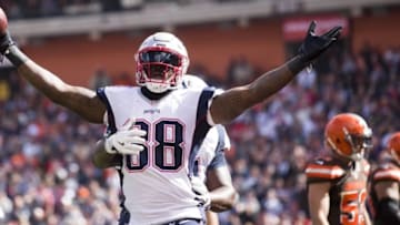 Oct 9, 2016; Cleveland, OH, USA; New England Patriots tight end Martellus Bennett (88) celebrates his second quarter touchdown against the Cleveland Browns at FirstEnergy Stadium. Mandatory Credit: Scott R. Galvin-USA TODAY Sports