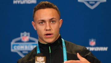 Feb 27, 2016; Indianapolis, IN, USA; Southern Utah defensive back Miles Killebrew speaks to the media during the 2016 NFL Scouting Combine at Lucas Oil Stadium. Mandatory Credit: Trevor Ruszkowski-USA TODAY Sports