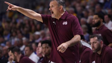 Nov 21, 2022; Fort Myers, Florida, USA; Mississippi State Bulldogs head coach Chris Jans directs his team against the Marquette Golden Eagles in the first half during the Fort Myers Tip-off at Suncoast Credit Union Arena. Mandatory Credit: Nathan Ray Seebeck-USA TODAY Sports