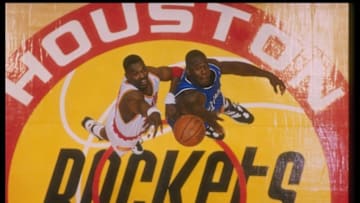 14 Jun 1995: Center Hakeem Olajuwon of the Houston Rockets and Orlando Magic center Shaquille O''Neal go up for the ball during a Finals game at The Summit in Houston, Texas. Mandatory Credit: ALLSPORT USA /Allsport Mandatory Credit: ALLSPORT USA /Allsp