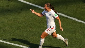NICE, FRANCE - JULY 06: Fran Kirby of England celebrates after scoring her team's first goal during the 2019 FIFA Women's World Cup France 3rd Place Match match between England and Sweden at Stade de Nice on July 06, 2019 in Nice, France. (Photo by Robert Cianflone/Getty Images)