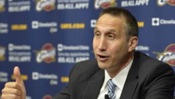 Jun 25, 2014; Independence, OH, USA; Cleveland Cavaliers head coach David Blatt speaks to the media at Cleveland Clinic Courts. Mandatory Credit: David Richard-USA TODAY Sports