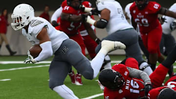Oct 24, 2015; DeKalb, IL, USA; Eastern Michigan Eagles running back Darius Jackson (6) rushes the ball against the Northern Illinois Huskies during the first quarter at Huskie Stadium. Mandatory Credit: Mike DiNovo-USA TODAY Sports
