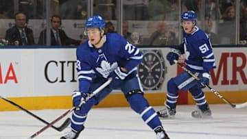 TORONTON, ON - JANUARY 6: William Nylander #29 of the Toronto Maple Leafs skates with the puck against the Vancouver Canucks during an NHL game at the Air Canada Centre on January 6, 2018 in Toronto, Ontario, Canada. The Maple Leafs defeated the Canucks 3-2 in an overtime shoot-out. (Photo by Claus Andersen/Getty Images)