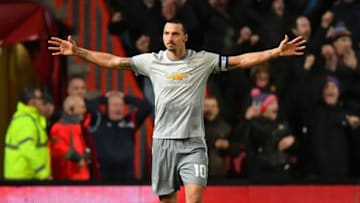 BRISTOL, ENGLAND - DECEMBER 20: Zlatan Ibrahimovic of Manchester United celebrates after scoring his sides first goal during the Carabao Cup Quarter-Final match between Bristol City and Manchester United at Ashton Gate on December 20, 2017 in Bristol, England. (Photo by Dan Mullan/Getty Images)