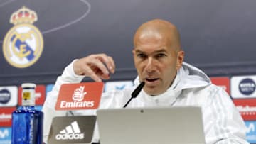 MADRID, SPAIN - MARCH 02: Head coach Zinedine Zidane of Real Madrid attends a press conference at Valdebebas training ground on March 2, 2018 in Madrid, Spain. (Photo by Angel Martinez/Real Madrid via Getty Images)