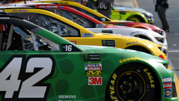 CHARLOTTE, NC - SEPTEMBER 27: Monster Energy Cup cars sit on pit road prior to qualifying for the Bank of America ROVAL 400 on September 27, 2019 at Charlotte Motor Speedway in Concord,NC. (Photo by Dannie Walls/Icon Sportswire via Getty Images)
