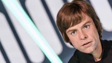 BERLIN, GERMANY - MAY 08: A wax figure of the actor Mark Hamill as the Star Wars character Luke Skywalker is displayed on the occasion of Madame Tussauds Berlin Presents New Star Wars Wax Figures at Madame Tussauds on May 8, 2015 in Berlin, Germany. (Photo by Clemens Bilan/Getty Images)