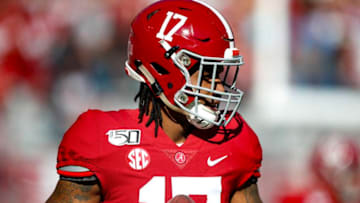 TUSCALOOSA, AL - NOVEMBER 09: Jaylen Waddle #17 of the Alabama Crimson Tide warms up prior to the game against the LSU Tigers at Bryant-Denny Stadium on November 9, 2019 in Tuscaloosa, Alabama. (Photo by Todd Kirkland/Getty Images)