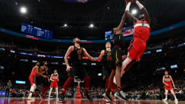 WASHINGTON, DC - DECEMBER 03: Montrezl Harrell #6 of the Washington Wizards shoots against the Cleveland Cavaliers at Capital One Arena on December 03, 2021 in Washington, DC. NOTE TO USER: User expressly acknowledges and agrees that, by downloading and or using this photograph, User is consenting to the terms and conditions of the Getty Images License Agreement. (Photo by Patrick Smith/Getty Images)