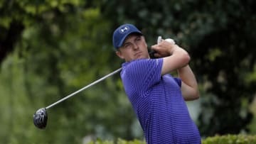 Jordan Spieth hits off of the first tee during the opening round of the Byron Nelson golf tournament, Thursday, May 19, 2016, in Irving, Texas. (AP Photo/Tony Gutierrez)