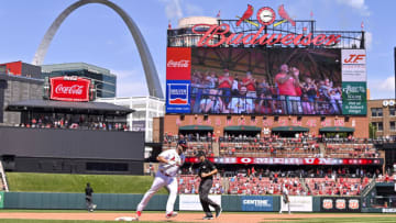 Jul 10, 2022; St. Louis, Missouri, USA; St. Louis Cardinals first baseman Albert Pujols (5) runs the bases after hitting a solo home run against the Philadelphia Phillies during the sixth inning at Busch Stadium. Mandatory Credit: Jeff Curry-USA TODAY Sports